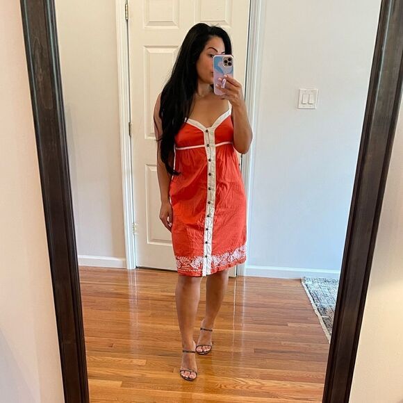 ROXY Orange & White Embroidered Sundress | SZ M - Picture 1 of 17